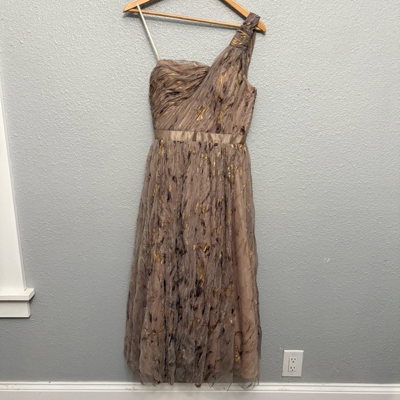 Aidan Mattox One Shoulder Dress Size 4 EUC Metallic - Picture 2 of 9